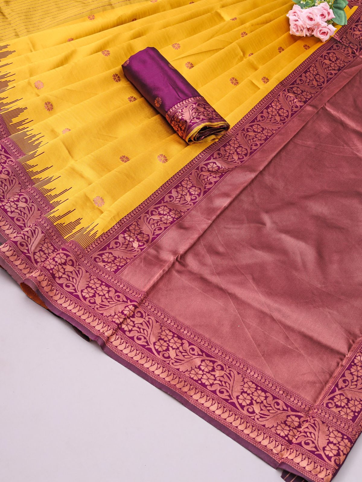 Admirable Yellow Soft Silk Saree With Designer Blouse Piece