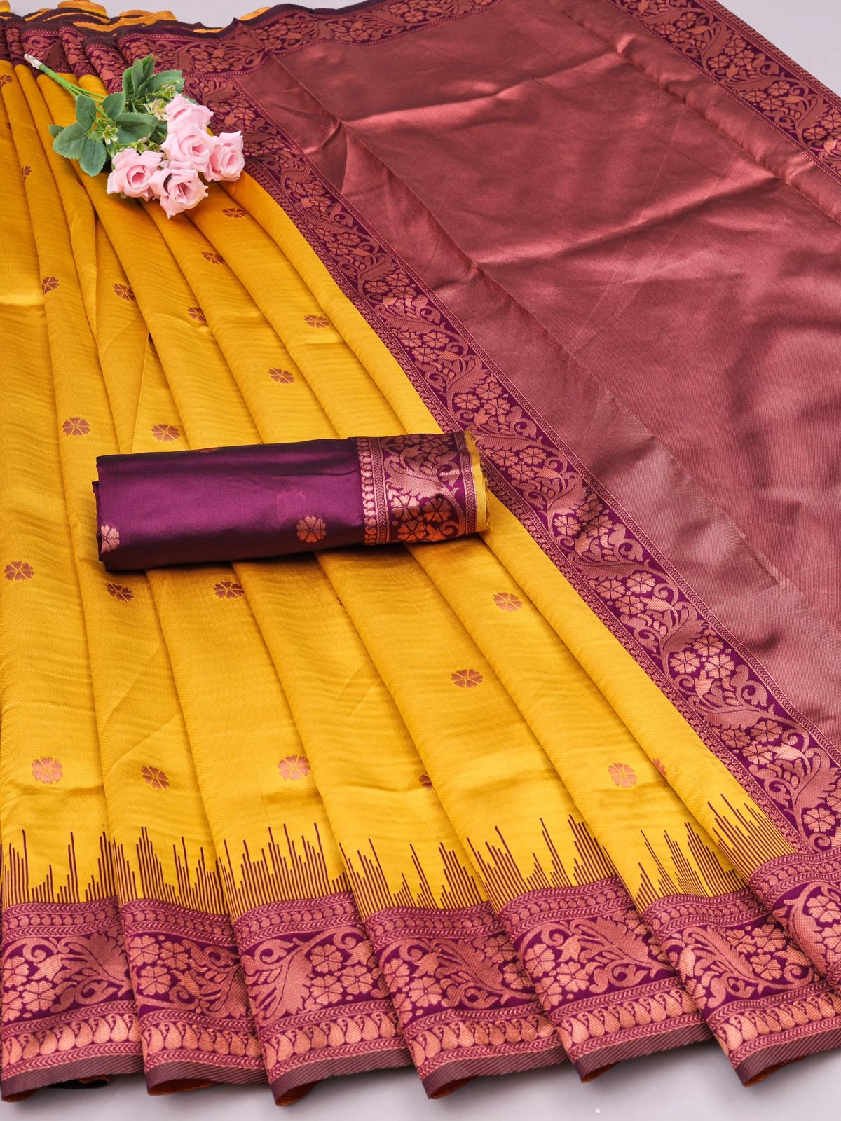 Admirable Yellow Soft Silk Saree With Designer Blouse Piece