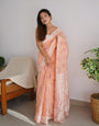 An insanely Peach Cotton Silk Saree With Intricate Blouse Piece