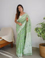 Pleasant Pista Cotton Silk Saree With Girlish Blouse Piece