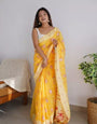 Twirling Yellow Cotton Silk Saree With Demanding Blouse Piece