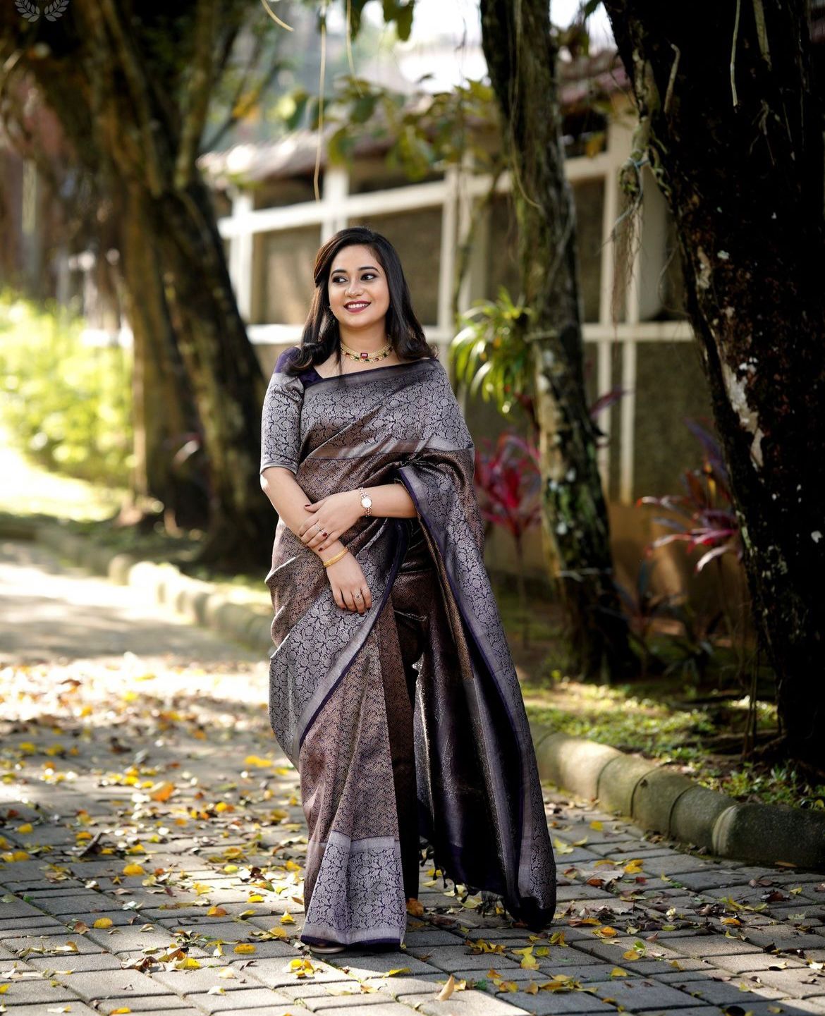 Evanescent Purple Soft Silk Saree With Whimsical Blouse Piece