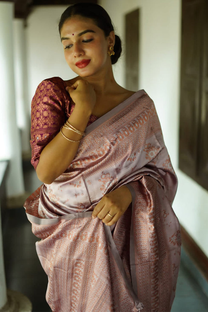 Chatoyant Grey Soft Silk Saree With Engaging Blouse Piece