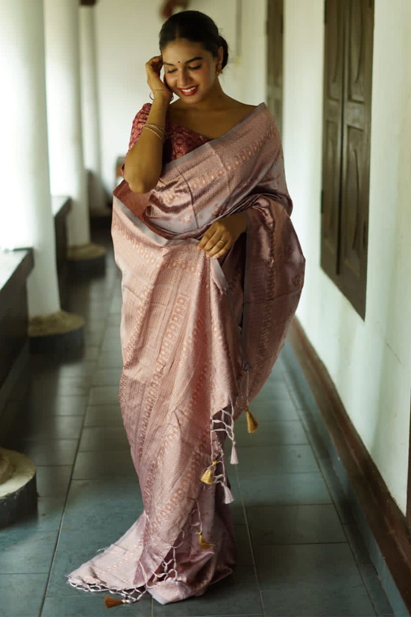 Chatoyant Grey Soft Silk Saree With Engaging Blouse Piece