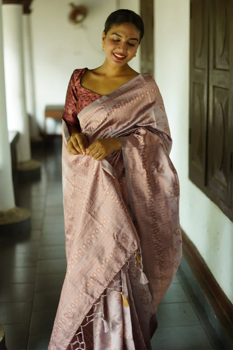 Chatoyant Grey Soft Silk Saree With Engaging Blouse Piece