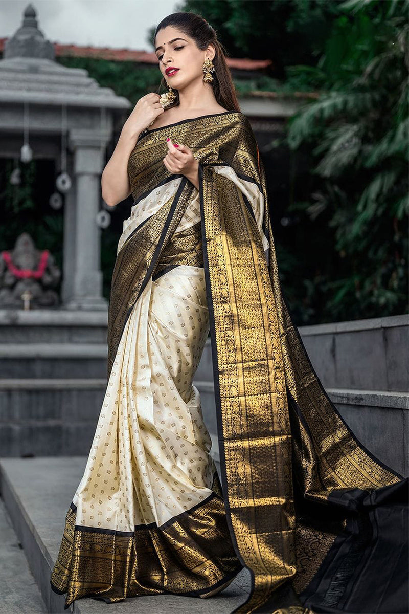 Admirable Off White Soft Silk Saree With Mesmerising Blouse Piece