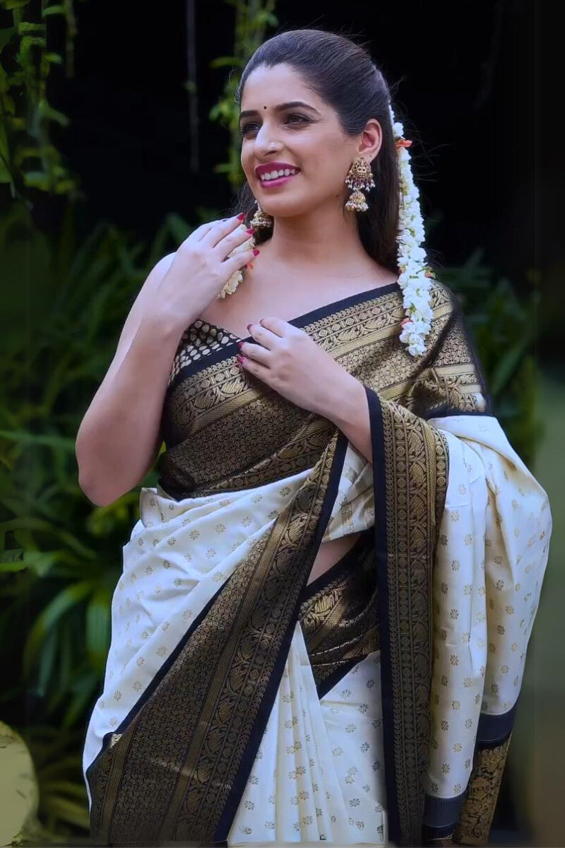 Admirable Off White Soft Silk Saree With Mesmerising Blouse Piece