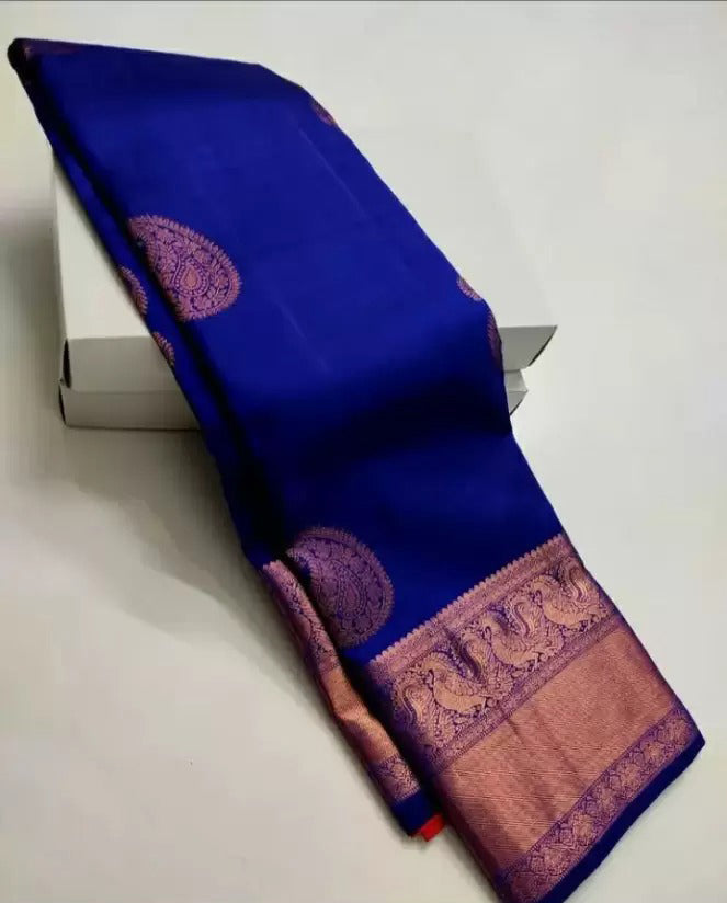 Phenomenal Royal Blue Soft Silk Saree With Beleaguer Blouse Piece