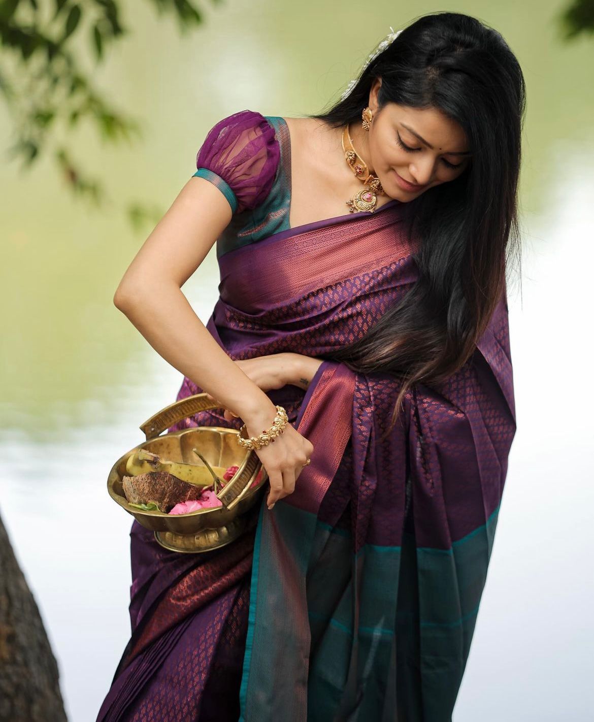 Ratatouille Purple Soft Silk Saree With Lustrous Blouse Piece