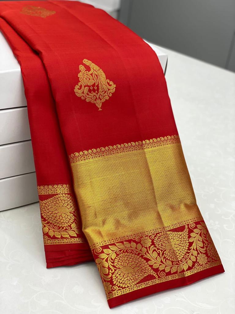 Wonderful Red Soft Banarasi Silk Saree With Assemblage Blouse Piece