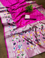 Fantabulous Magenta Paithani Silk Saree With Gorgeous Blouse Piece