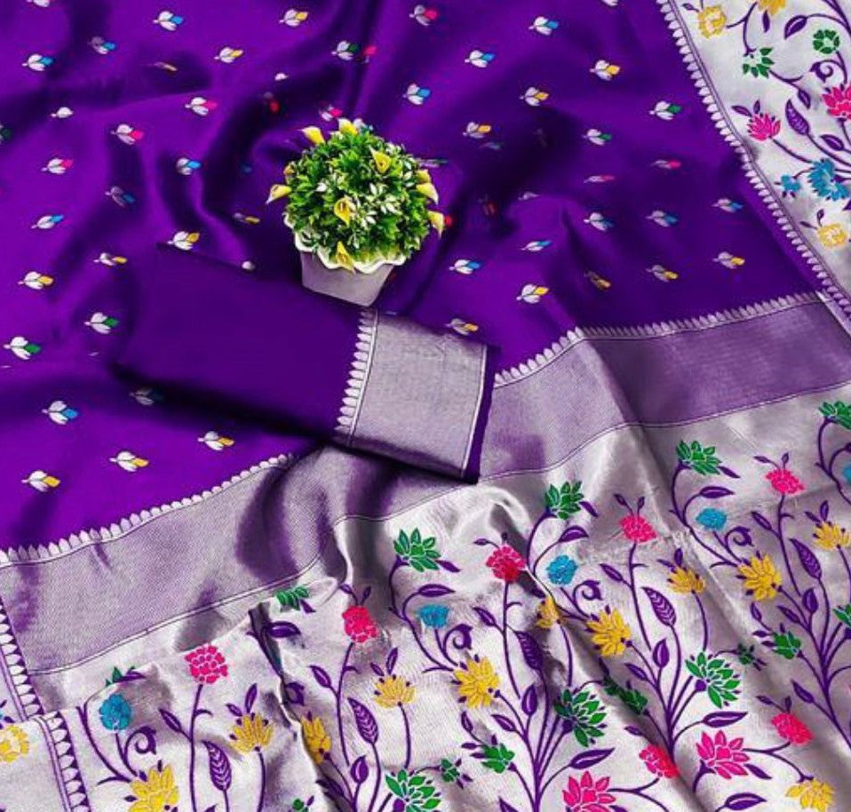 Amiable Purple Paithani Silk Saree With Sensational Blouse Piece