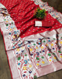 Gratifying Red Paithani Silk Saree With Flaunt Blouse Piece