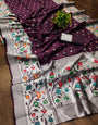 Confounding Wine Paithani Silk Saree With Refreshing Blouse Piece