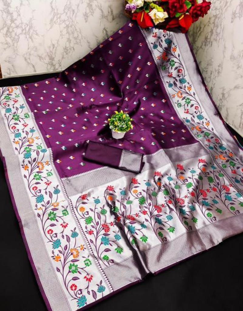 Confounding Wine Paithani Silk Saree With Refreshing Blouse Piece