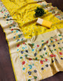 Denouement Yellow Paithani Silk Saree With Attractive Blouse Piece