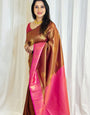 Sumptuous Brown Soft Silk Saree With Energetic Blouse Piece