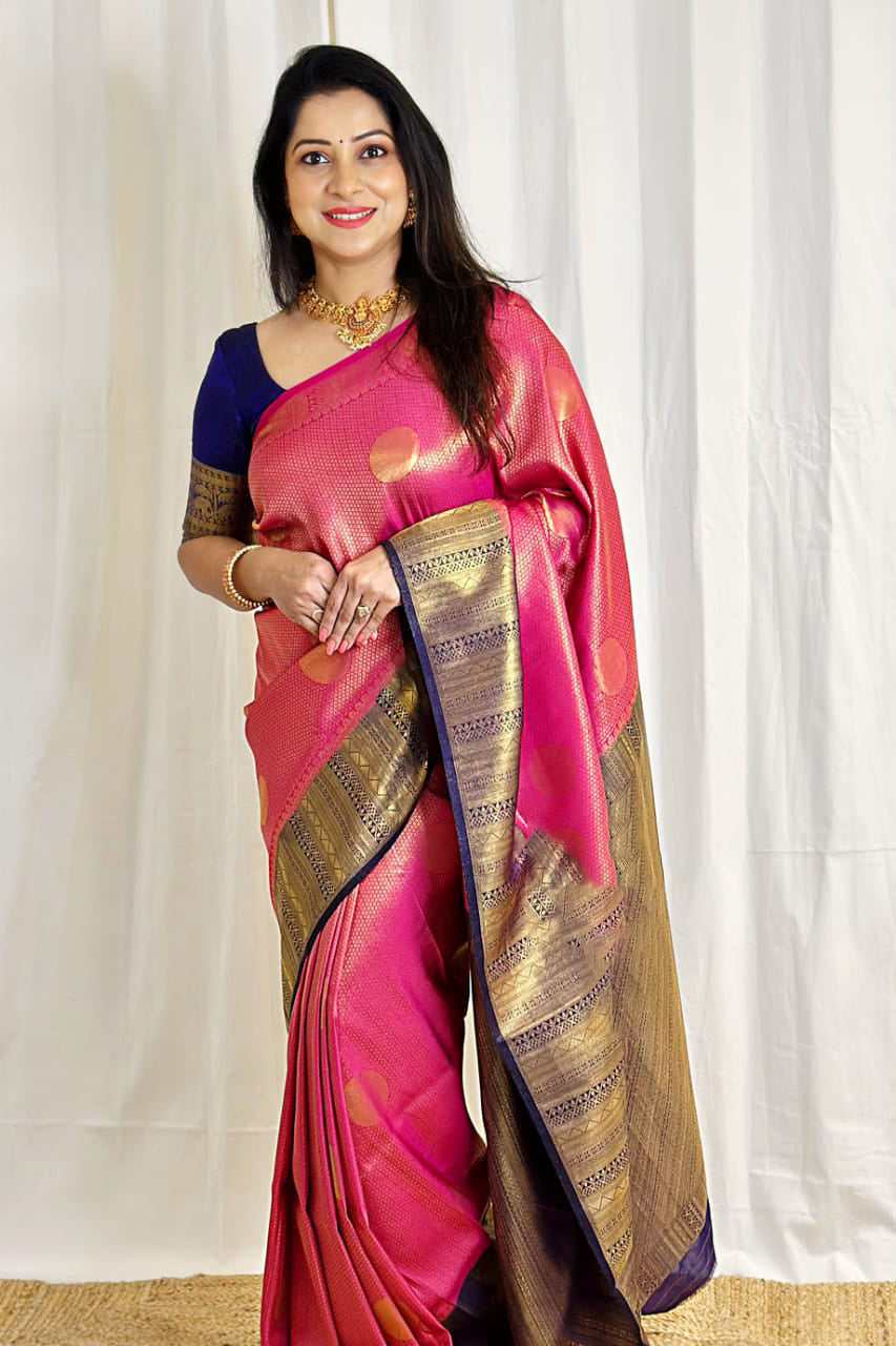 Delectable Dark Pink Soft Silk Saree With Admirable Blouse Piece