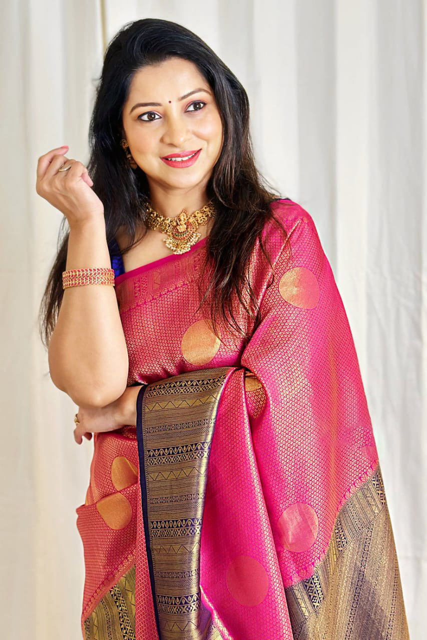 Delectable Dark Pink Soft Silk Saree With Admirable Blouse Piece