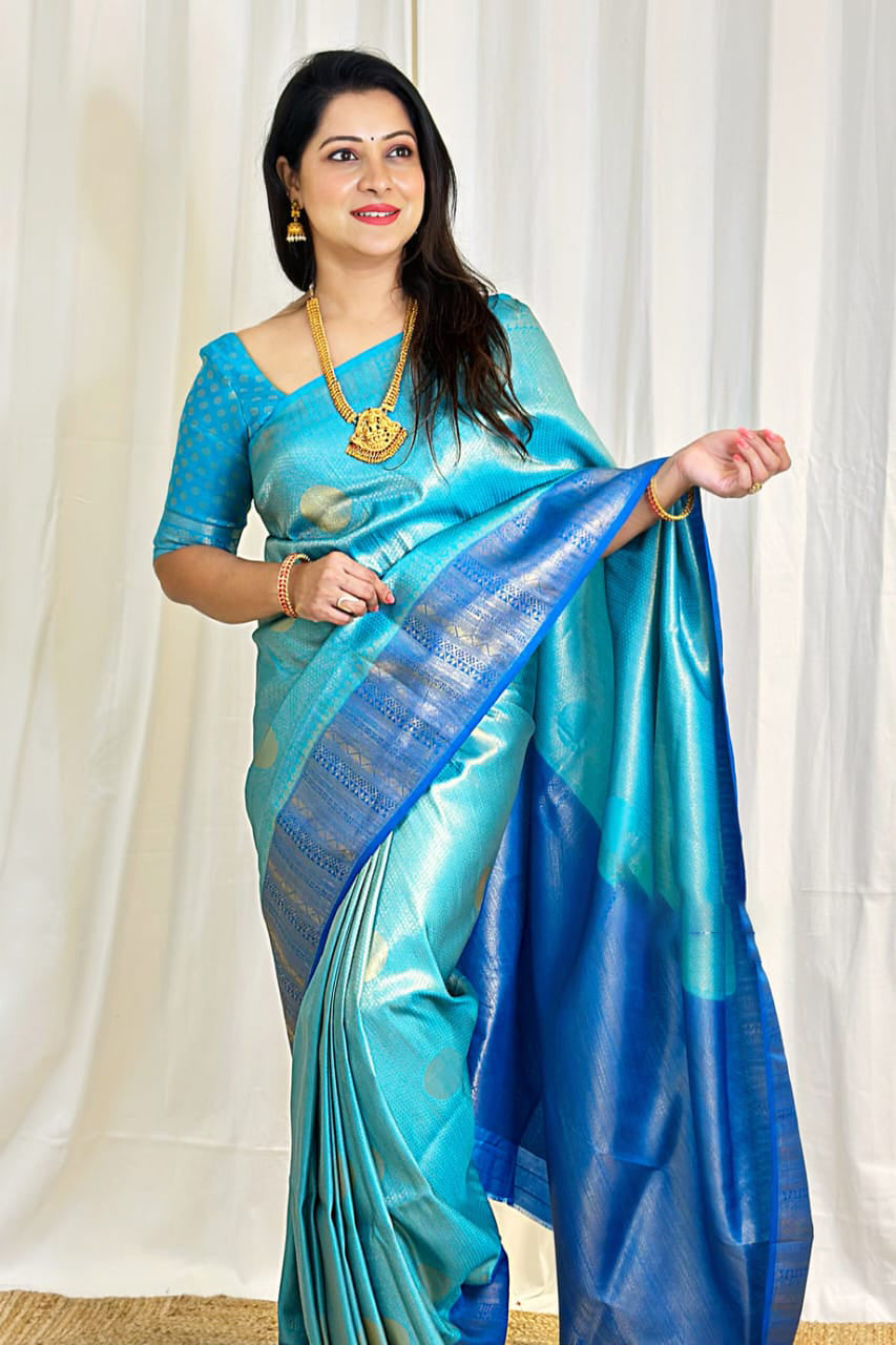 Petrichor Firozi Soft Silk Saree With Lovely Blouse Piece