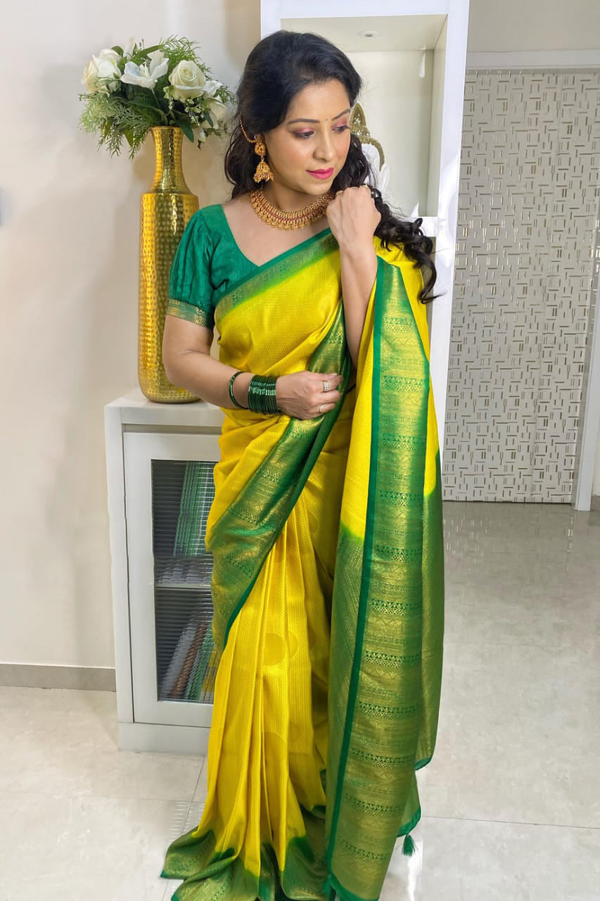 Nemesis Lemon Soft Silk Saree With Extraordinary Blouse Piece