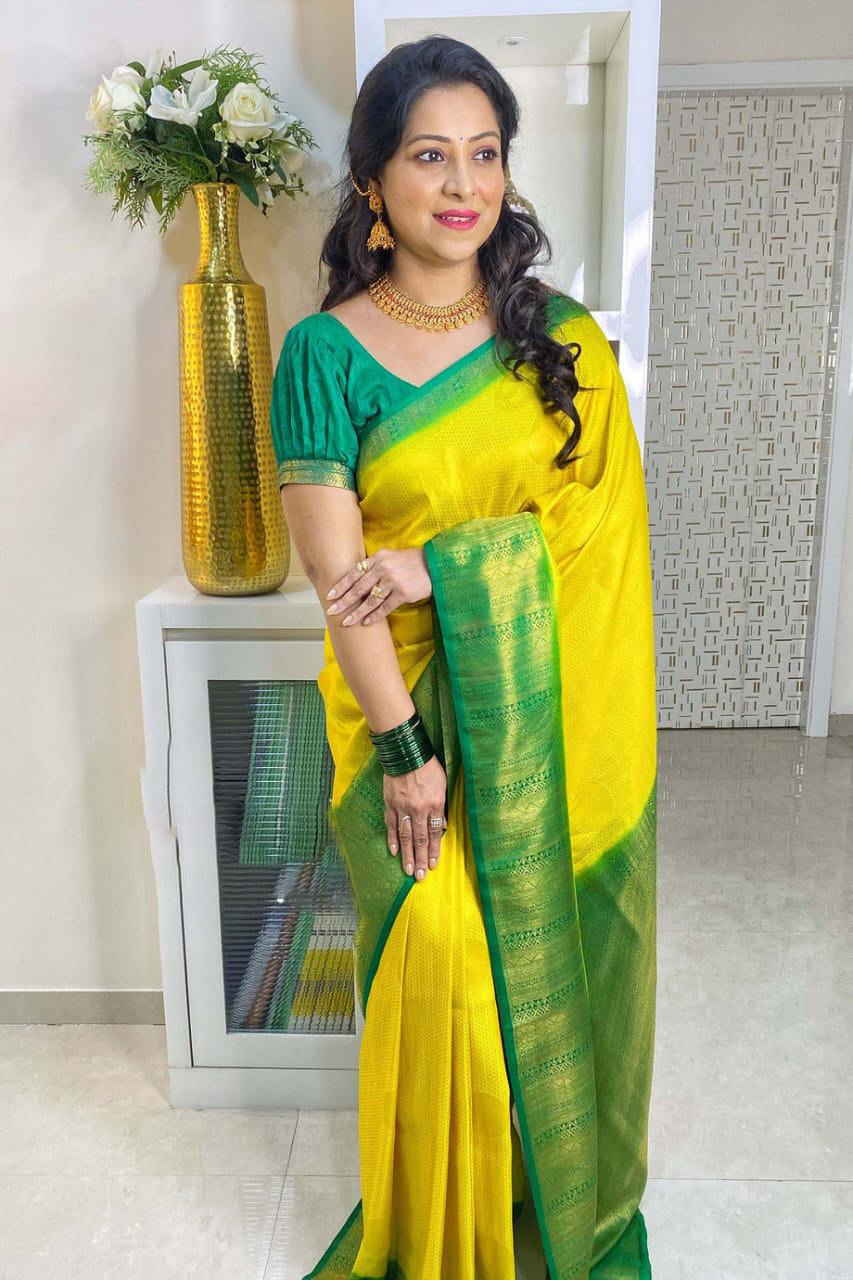 Nemesis Lemon Soft Silk Saree With Extraordinary Blouse Piece