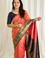 Sempiternal Peach Soft Silk Saree With Gleaming Blouse Piece