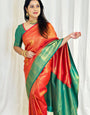 Ratatouille Red Soft Silk Saree With Sophisticated Blouse Piece