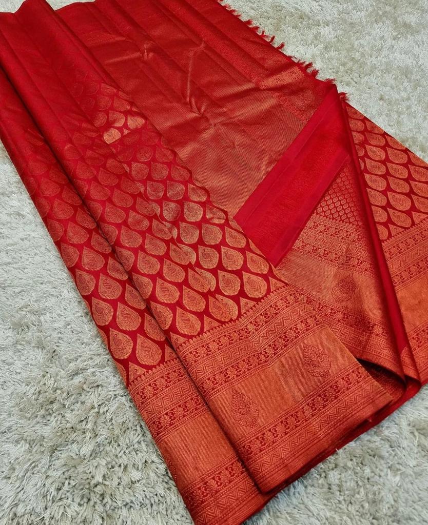 Fugacious Red Kanjivaram Silk Saree with Pretty Blouse Piece