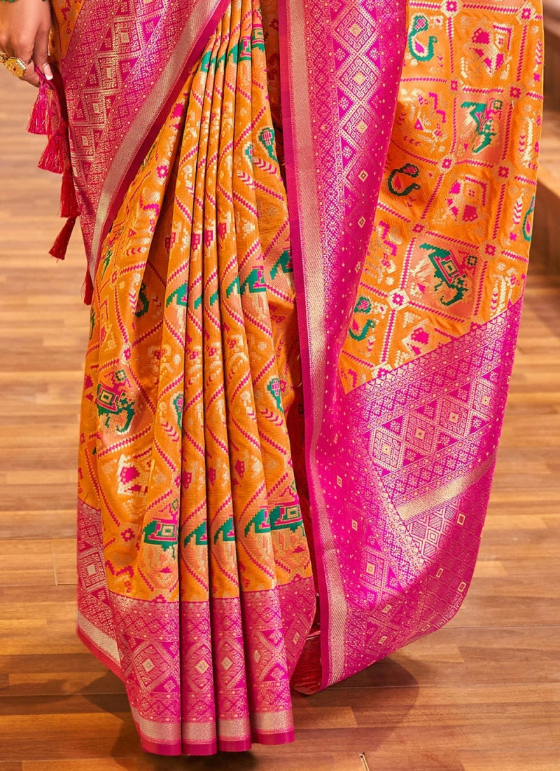 Stunner Orange Patola Silk Saree with Stunning Blouse Piece