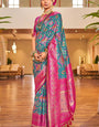 Desirable Turquoise Patola Silk Saree with Trendy Blouse Piece