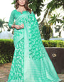 Jazzy Sea Green Cotton Silk Saree With Alluring Blouse Piece