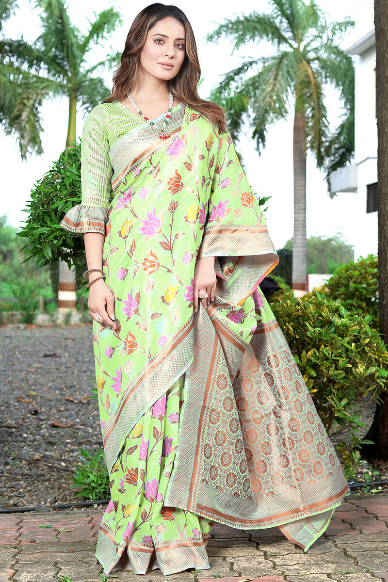 Stylish Pista Pashmina saree With Tempting Blouse Piece