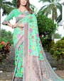 Sensational Sea Green Pashmina saree With Woebegone Blouse Piece