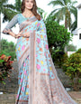 Sophisticated Sky Pashmina saree With Snappy Blouse Piece