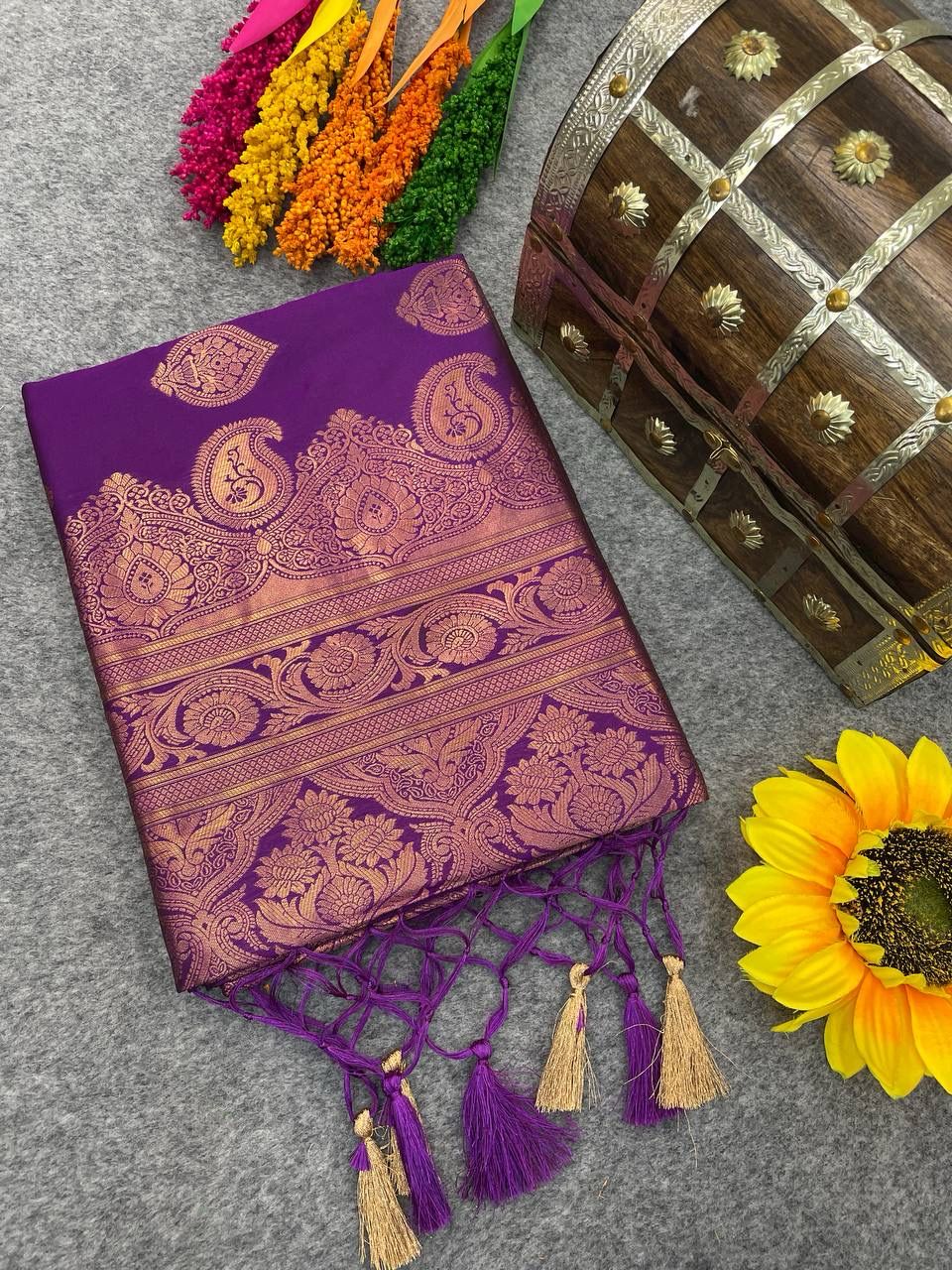 Dalliance Purple Soft Banarasi Silk Saree With Artistic Blouse Piece