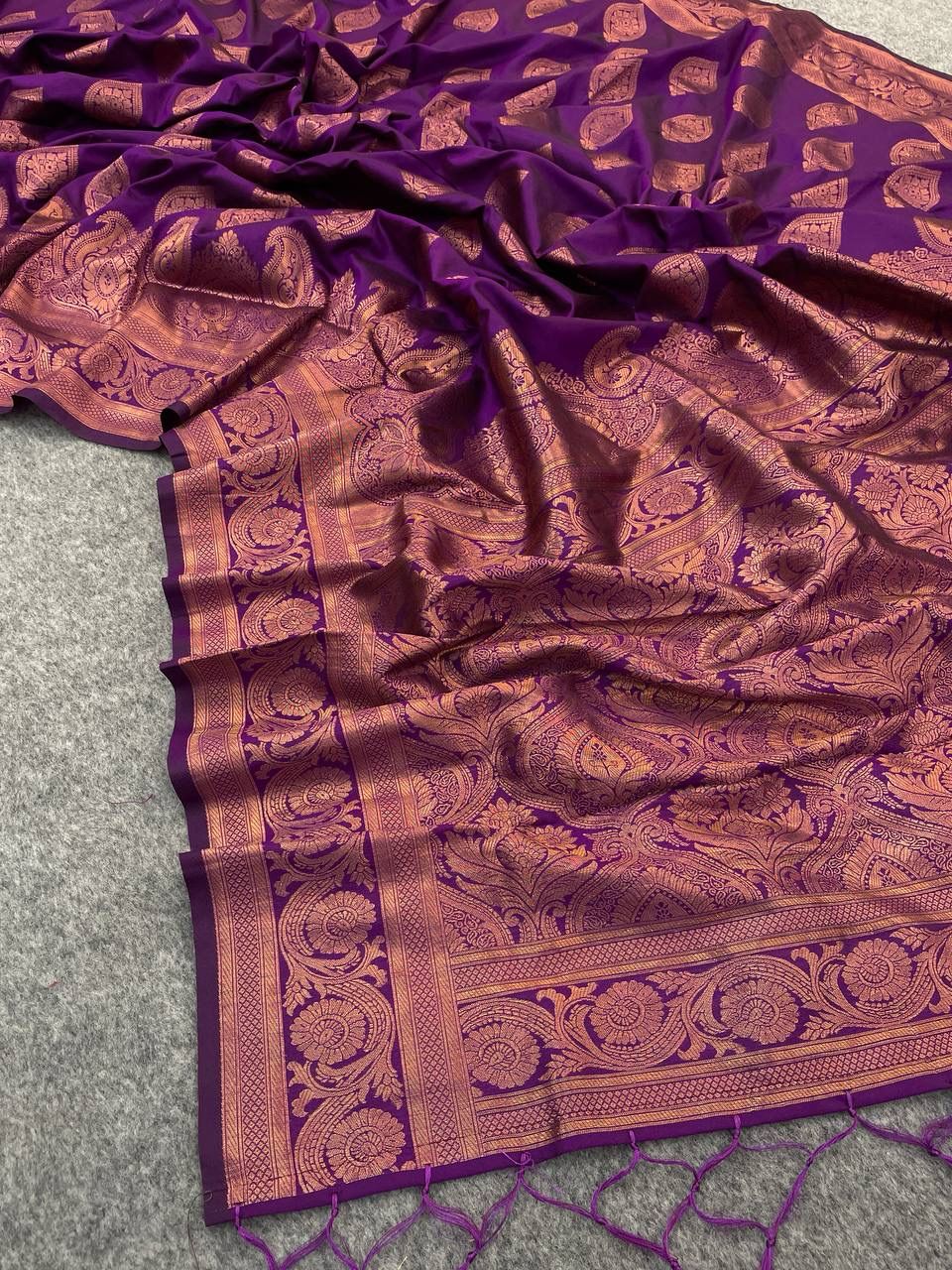 Dalliance Purple Soft Banarasi Silk Saree With Artistic Blouse Piece