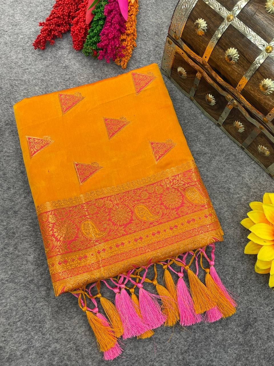 Adorable Yellow Soft Banarasi Silk Saree With Transcendent Blouse Piece