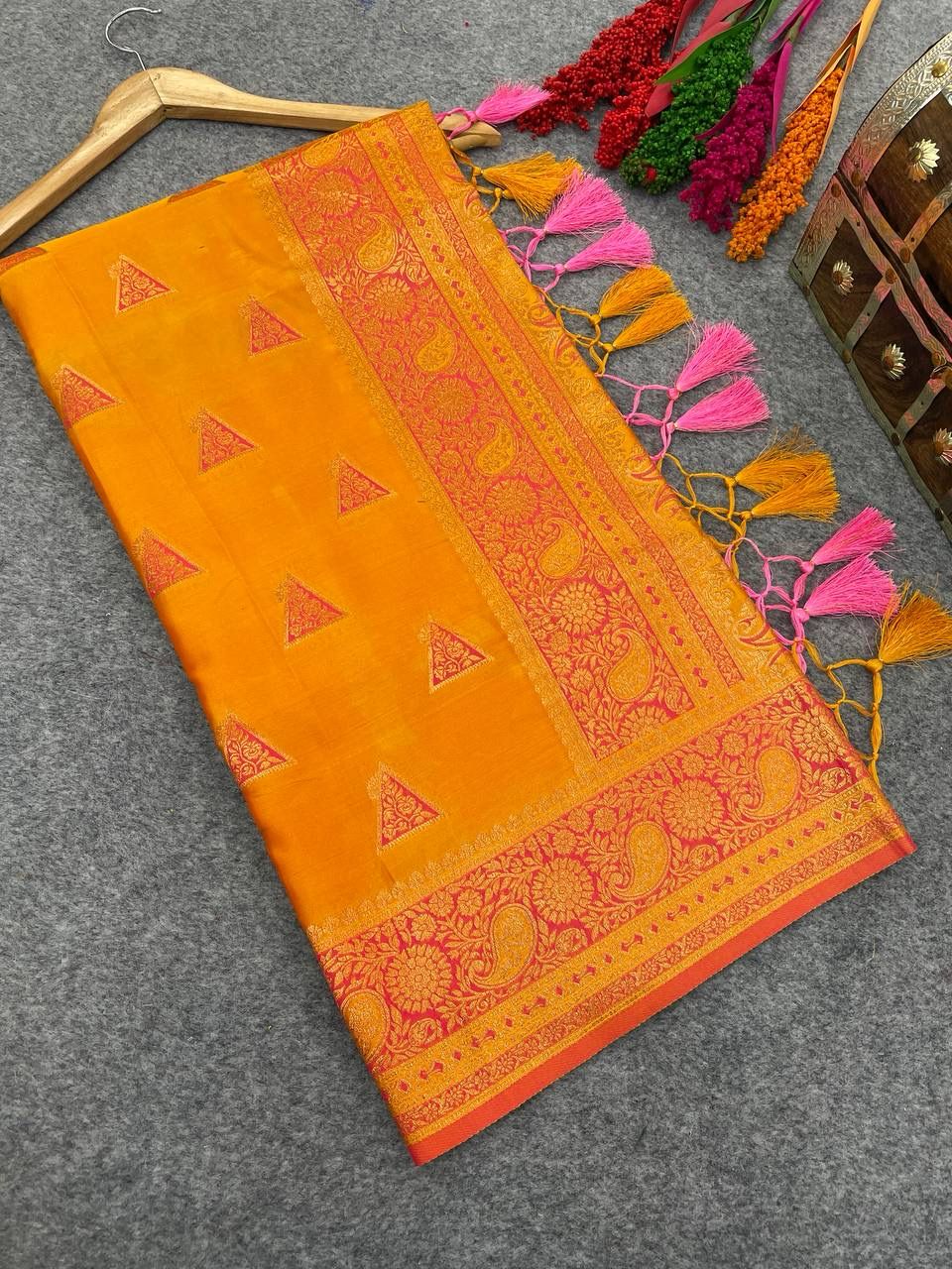 Adorable Yellow Soft Banarasi Silk Saree With Transcendent Blouse Piece