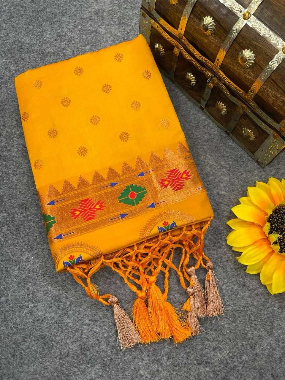 Gorgeous Yellow Paithani Silk Saree With Fairytale Blouse Piece