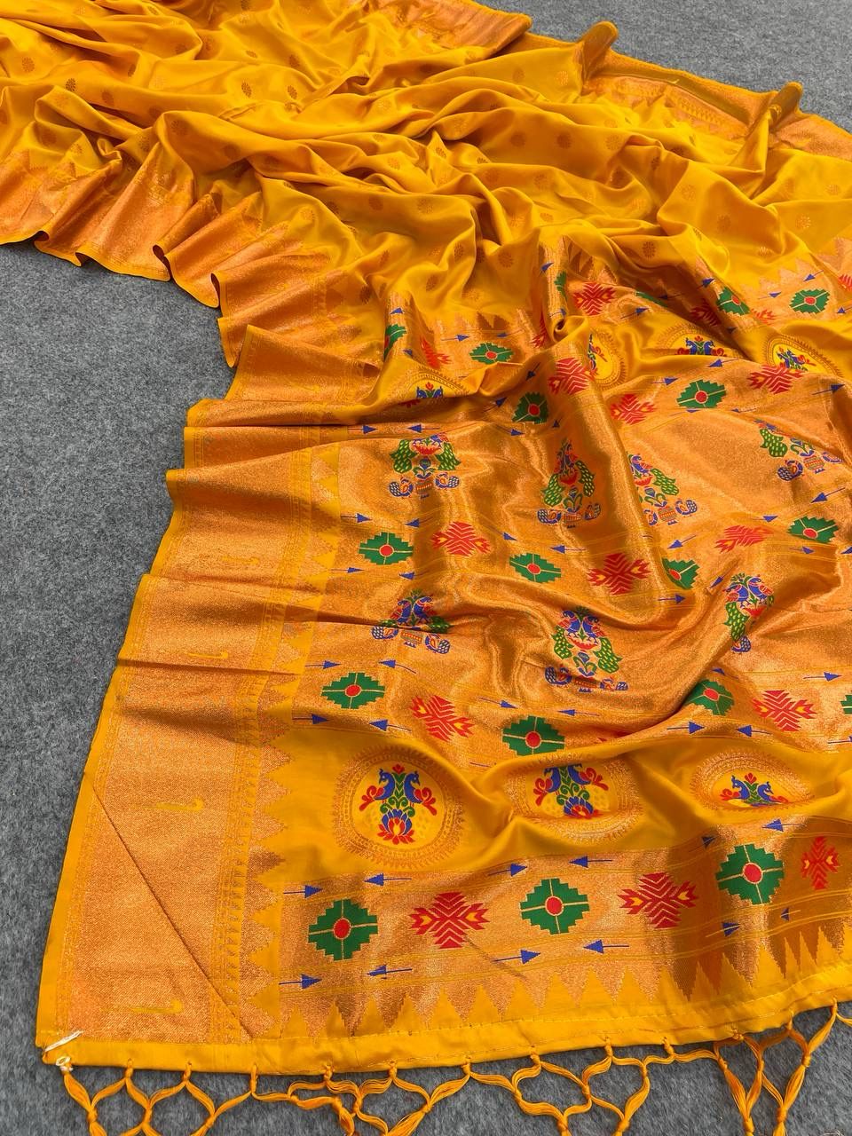 Gorgeous Yellow Paithani Silk Saree With Fairytale Blouse Piece