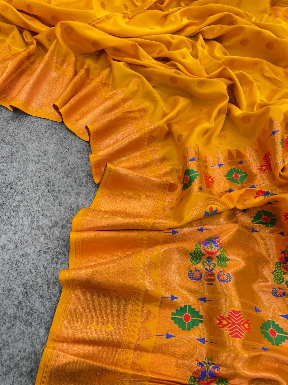 Gorgeous Yellow Paithani Silk Saree With Fairytale Blouse Piece