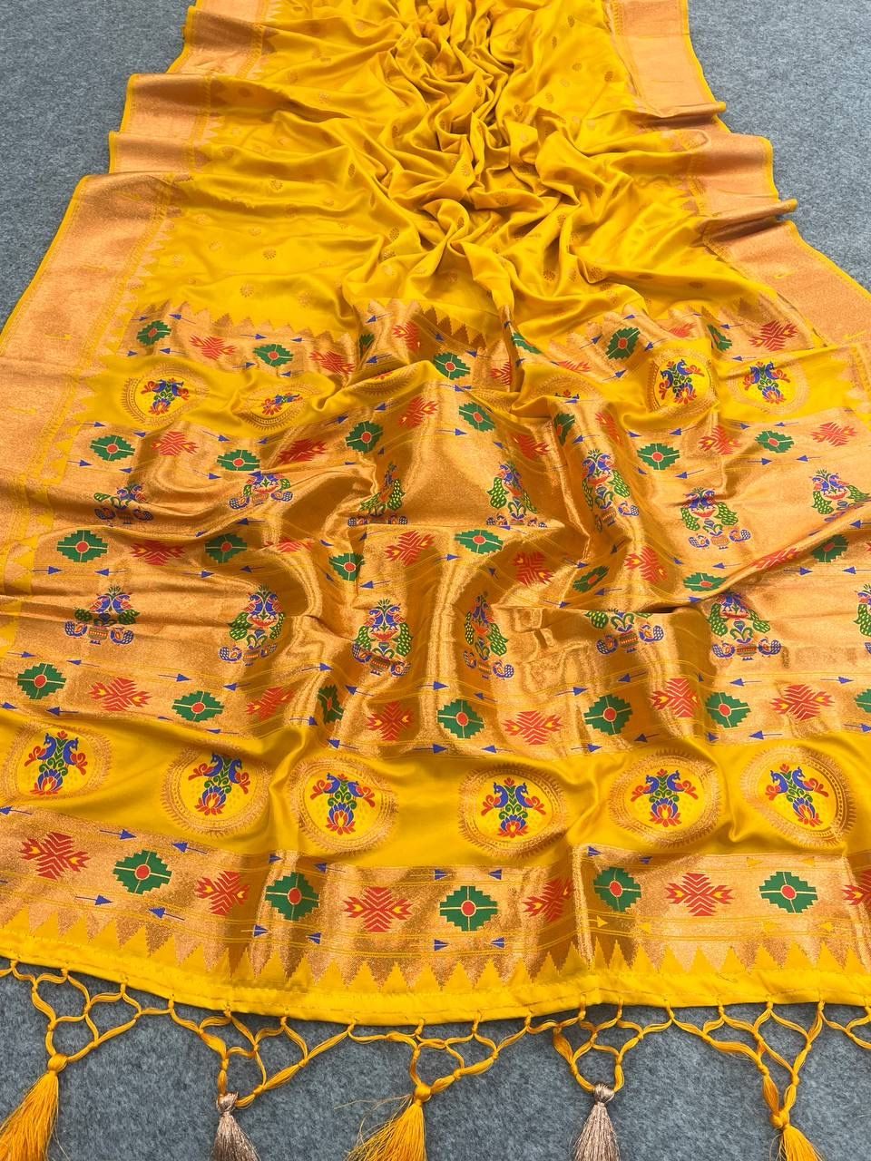 Gorgeous Yellow Paithani Silk Saree With Fairytale Blouse Piece