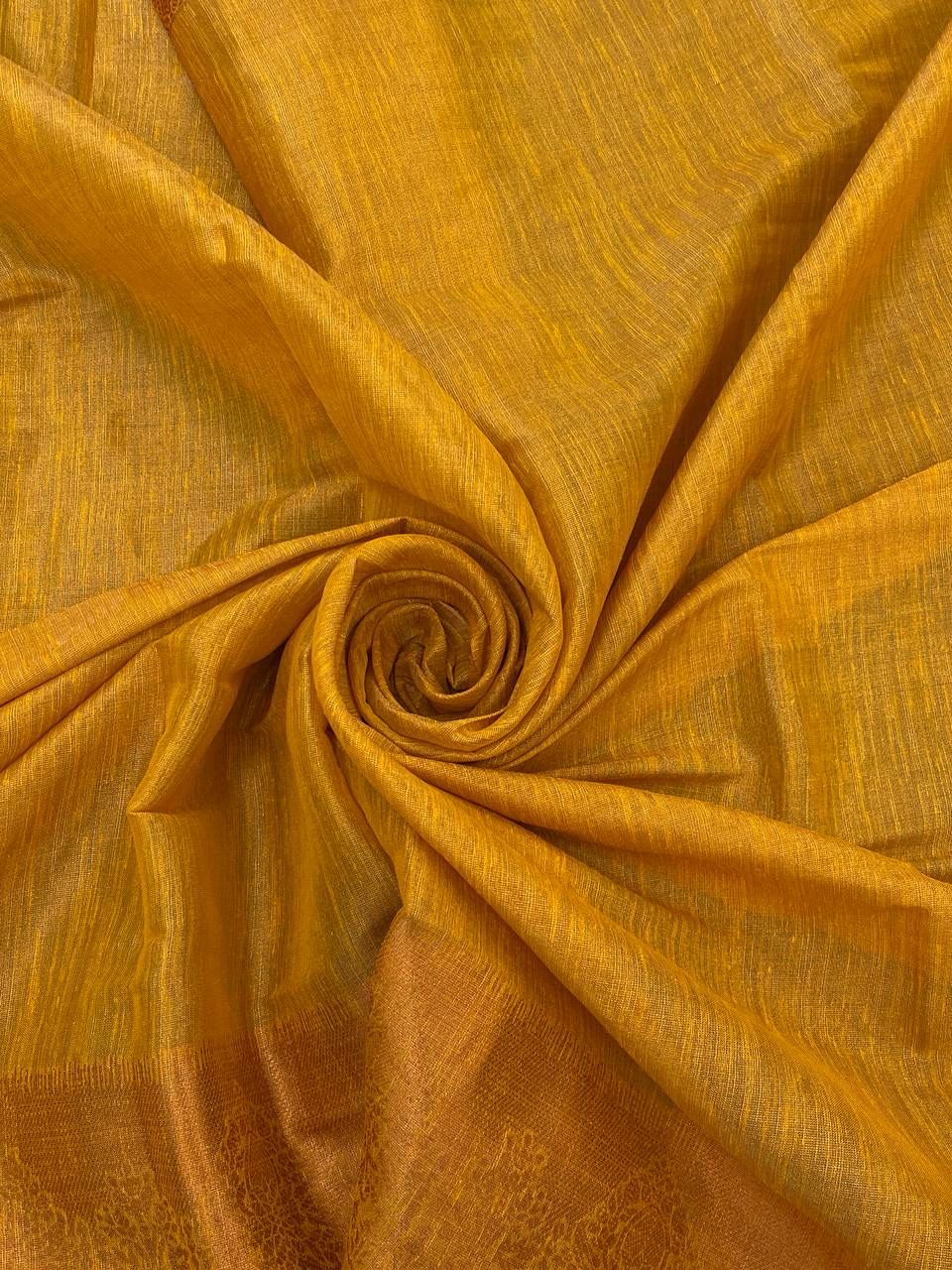 Allure Yellow Cotton Silk Saree With Super extravagant Blouse Piece