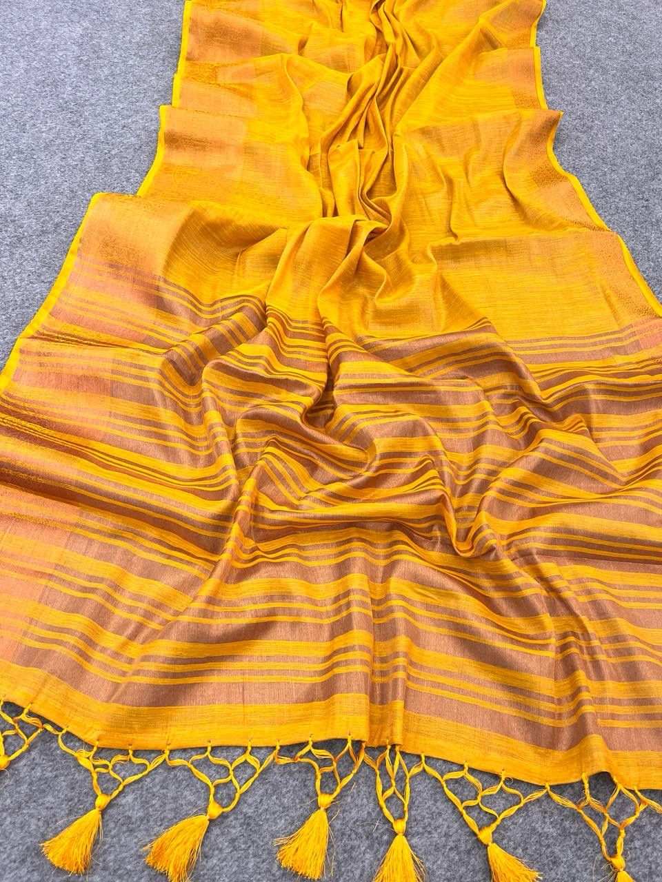 Allure Yellow Cotton Silk Saree With Super extravagant Blouse Piece