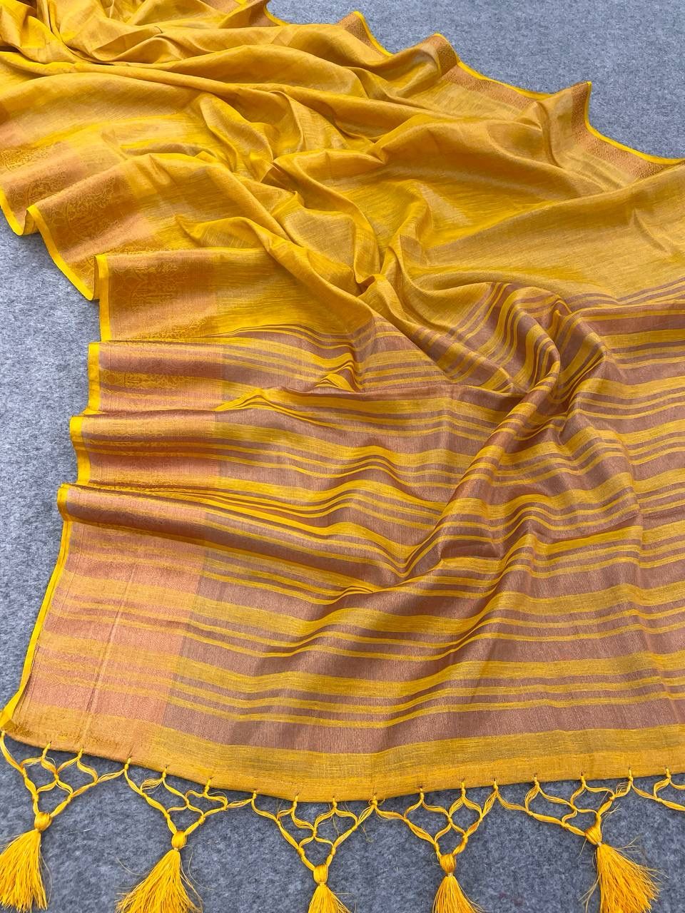 Allure Yellow Cotton Silk Saree With Super extravagant Blouse Piece