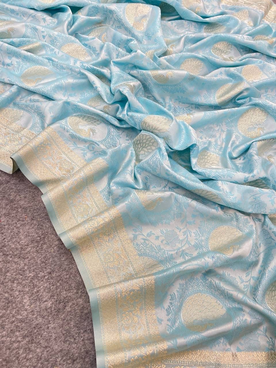 Ornate Sky Soft Banarasi Silk Saree With Tremendous Blouse Piece