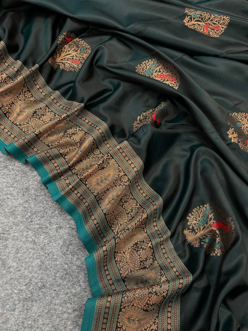 Seraglio Rama Soft Banarasi Silk Saree With Vivacious Blouse Piece