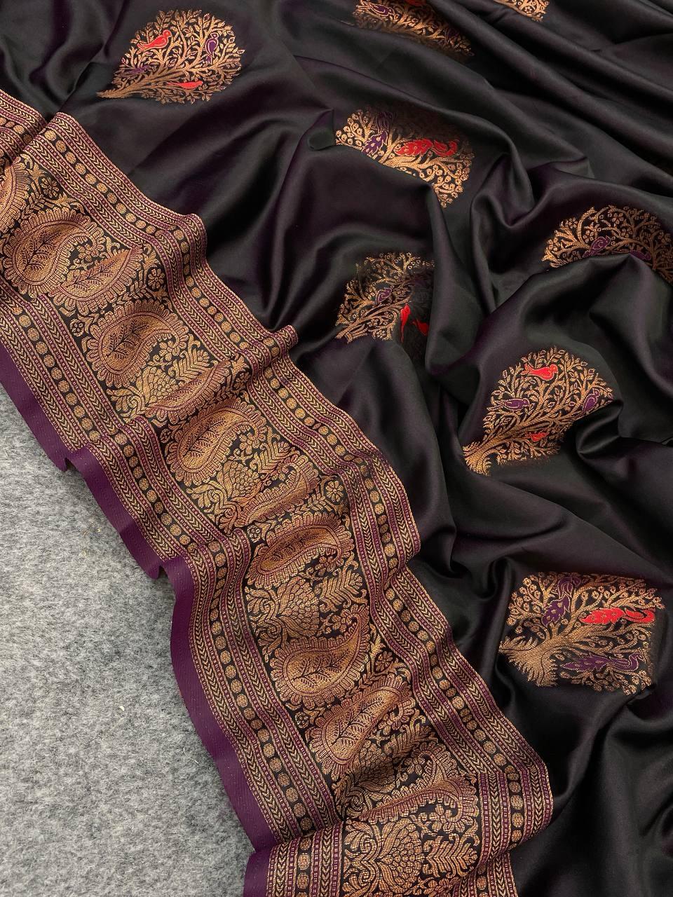 Quintessential Wine Soft Banarasi Silk Saree With Enigmatic Blouse Piece