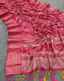 Diaphanous Dark Pink Digital Printed Dola Silk Saree With Nectarous Blouse Piece